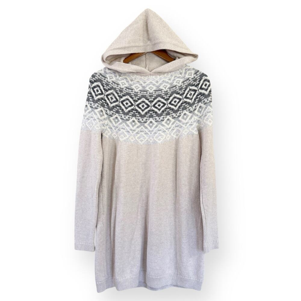 J. Jill Fair Isle Hooded Sweater Tunic Womens Small Tall Gray Long Sleeve Cozy